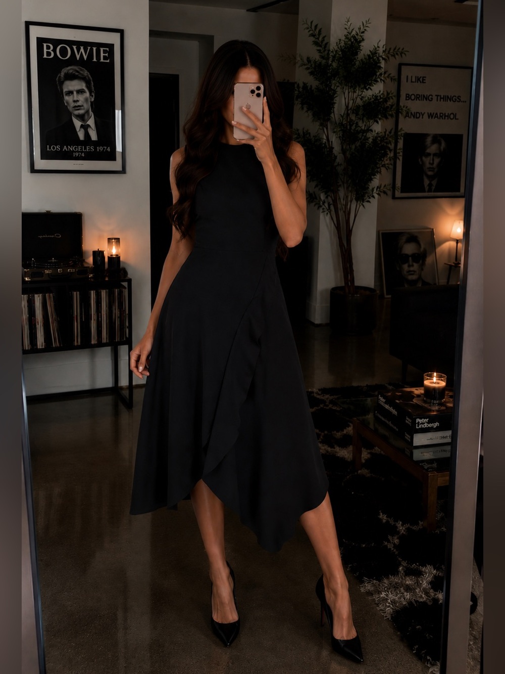 Victoria Beckham Black Asymmetric Midi Dress Sleeveless Structured Womens 8 EUC